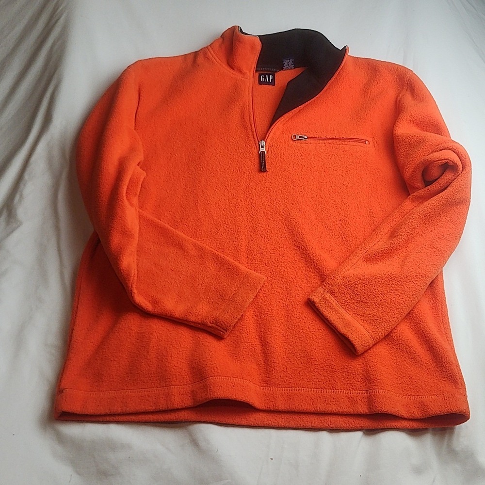 Gap 1/4 Zip Fleece Pullover Orange Black Collar Men's Size Medium